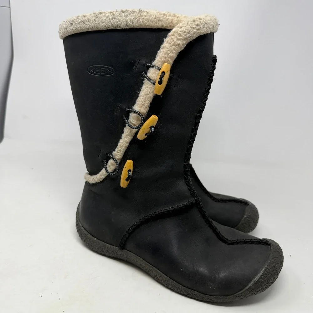 Keen Womens Black Leather Shearling Lined Toggle Boots Size 8 5361-BLCK